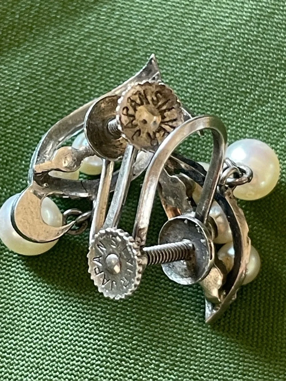 Vintage Japanese Sterling Pearl Set Screwback Earrings Pendant